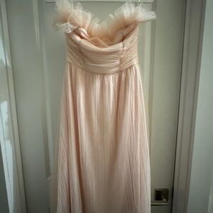 Lulu's Blush Tulle Plisse Strapless Midi Dress